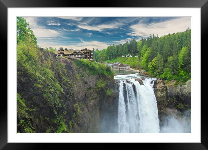 Snoqualmie Falls with Dusky Blue Sky Framed Mounted Print by Darryl Brooks