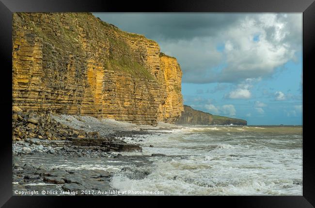 Llantwit Major Beach on a stormy and sunny day Framed Print by Nick Jenkins