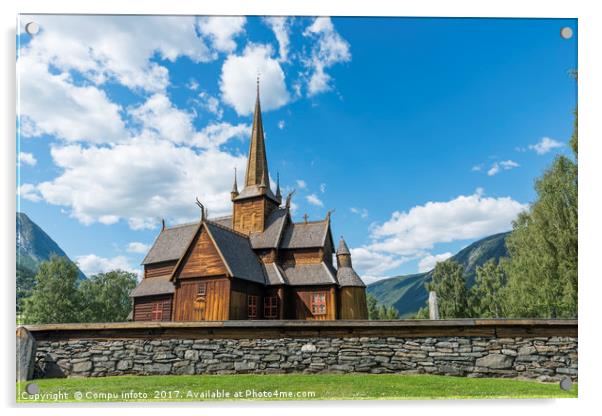 the stave church in Lom Acrylic by Chris Willemsen