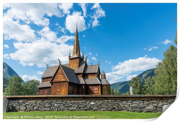 the stave church in Lom Print by Chris Willemsen