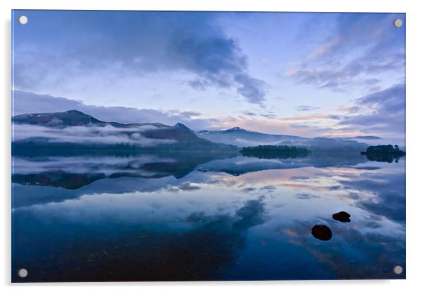 The Cold Light of Day, Derwentwater, Lake District Acrylic by David Lewins (LRPS)