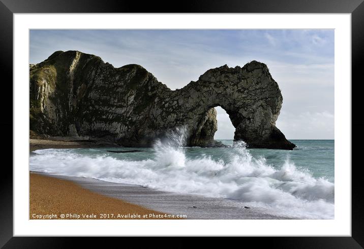 Durdle Door, Jurassic Coast with an incoming tide. Framed Mounted Print by Philip Veale