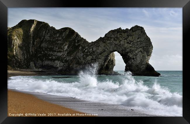 Durdle Door, Jurassic Coast with an incoming tide. Framed Print by Philip Veale