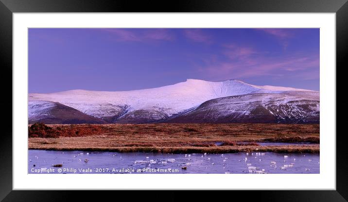 Pen y Fan and Corn Du Peaks at Sunset. Framed Mounted Print by Philip Veale
