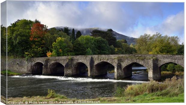 Llanfoist Bridge and Blorenge in Early Autumn. Canvas Print by Philip Veale