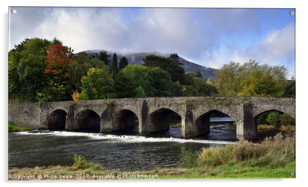 Llanfoist Bridge and Blorenge in Early Autumn. Acrylic by Philip Veale