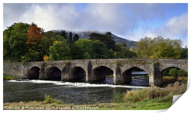Llanfoist Bridge and Blorenge in Early Autumn. Print by Philip Veale