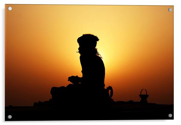 Sadhu At Dawn Acrylic by Neil Gavin