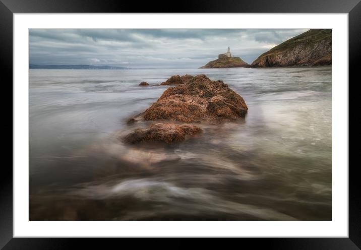 Outgoing tide at Mumbles lighthouse Framed Mounted Print by Leighton Collins