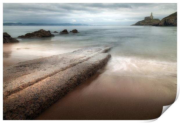 Mumbles Beach and Lighthouse Print by Leighton Collins