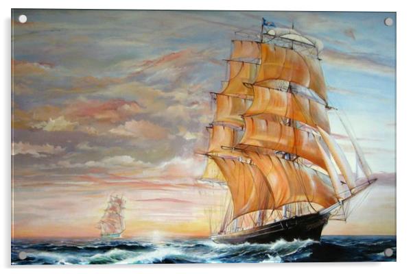 The Cutty Sark in Full Sail  Acrylic by David Reeves - Payne