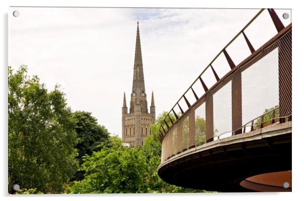 Norwich Cathedral and Carter Bridge Acrylic by Darren Burroughs