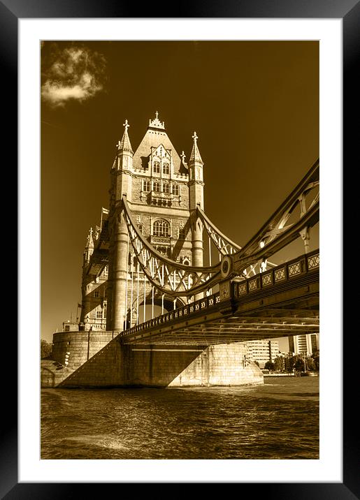 Tower Bridge in Sepia Framed Mounted Print by Chris Day