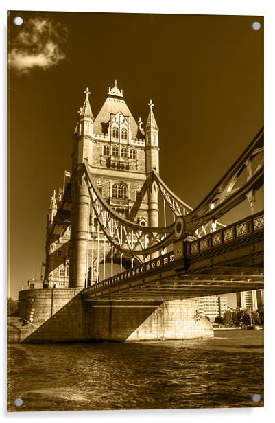 Tower Bridge in Sepia Acrylic by Chris Day