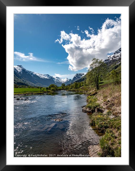 Oldeelva river on the edge of Olden in Norway Framed Mounted Print by Paul Nicholas