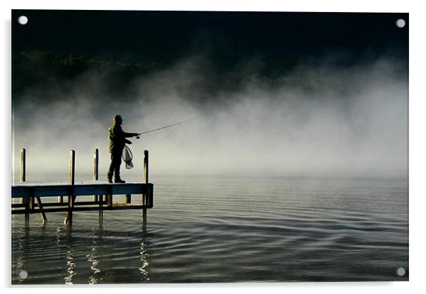 Lone Fisherman Acrylic by Neil Gavin