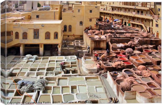 Leather Tannery Fes, Morocco Canvas Print by Carole-Anne Fooks