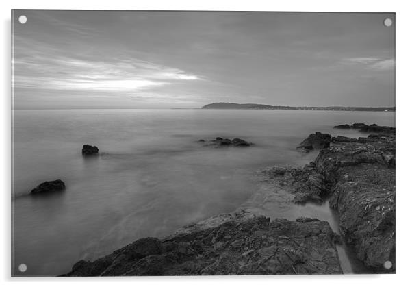 Dusk on the Adriatic sea in Black and White Acrylic by Ian Middleton