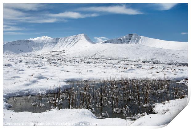 Pen y Fan and Cribyn's Snow Covered Peaks. Print by Philip Veale