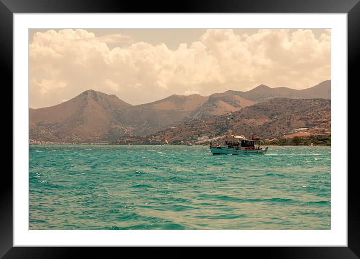 Boat in Spinalonga Framed Mounted Print by Nick Sayce