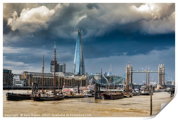 Storm looming over The Shard and Tower Bridge Print by Gary Eason