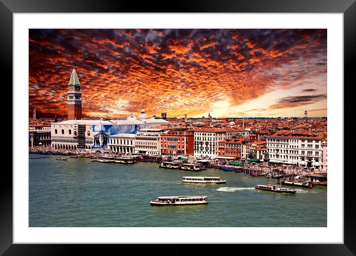 St Marks Square and Water Buses Framed Mounted Print by Darryl Brooks