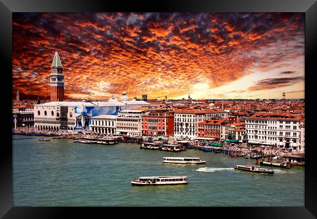 St Marks Square and Water Buses Framed Print by Darryl Brooks