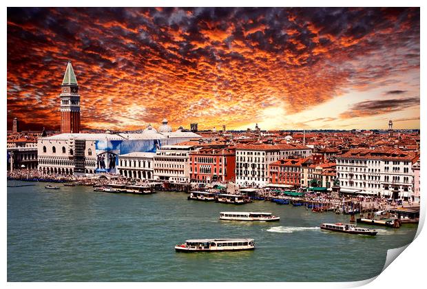 St Marks Square and Water Buses Print by Darryl Brooks