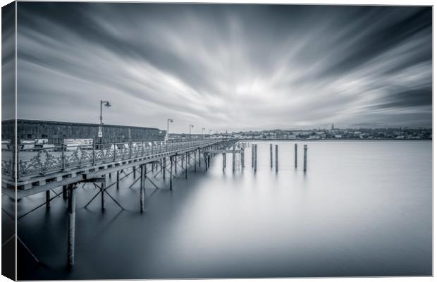 Old Ryde Pier Isle Of Wight BW Canvas Print by Wight Landscapes