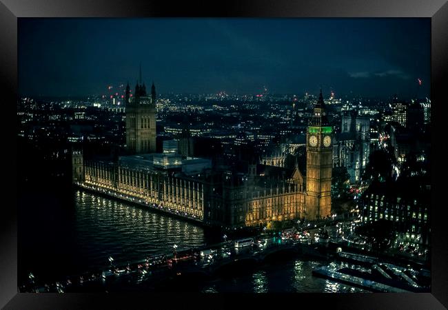 The Houses of Parliament at night Framed Print by Nick Sayce