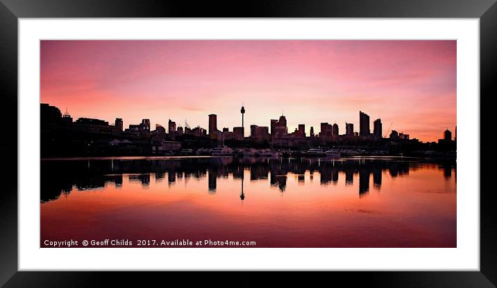 Sydney CBD sunrise, Blackwattle Bay. Australia. Framed Mounted Print by Geoff Childs