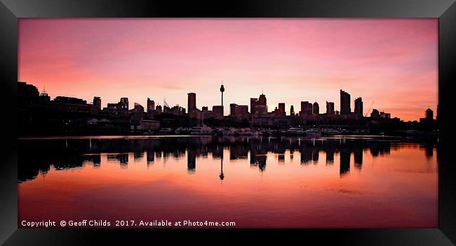 Sydney CBD sunrise, Blackwattle Bay. Australia. Framed Print by Geoff Childs