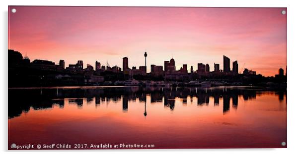 Sydney CBD sunrise, Blackwattle Bay. Australia. Acrylic by Geoff Childs
