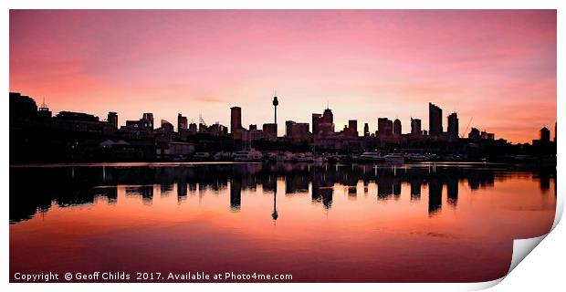 Sydney CBD sunrise, Blackwattle Bay. Australia. Print by Geoff Childs