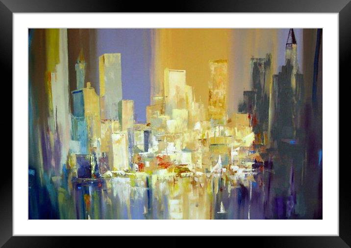 Manhattan Skyline Framed Mounted Print by David Reeves - Payne