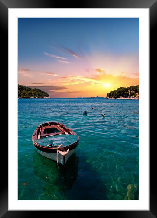 Blue Boat on Blue Water Framed Mounted Print by Darryl Brooks