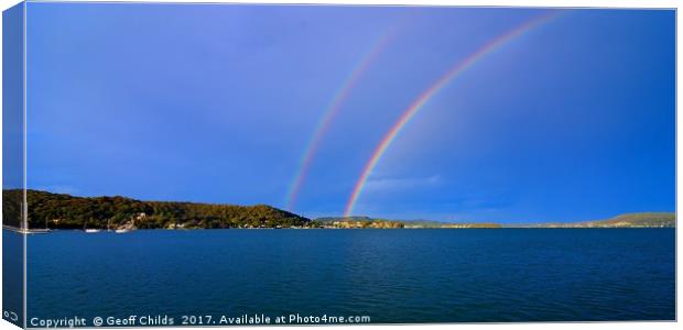  Double Rainbow in blue sky. Canvas Print by Geoff Childs
