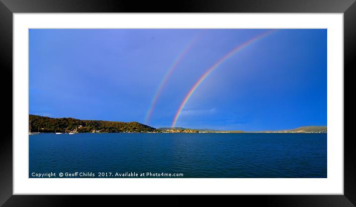  Double Rainbow in blue sky. Framed Mounted Print by Geoff Childs