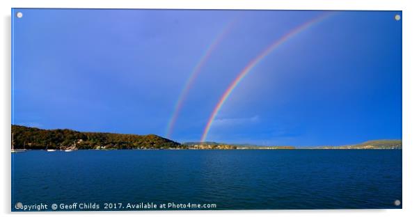  Double Rainbow in blue sky. Acrylic by Geoff Childs