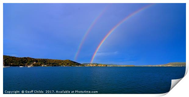  Double Rainbow in blue sky. Print by Geoff Childs