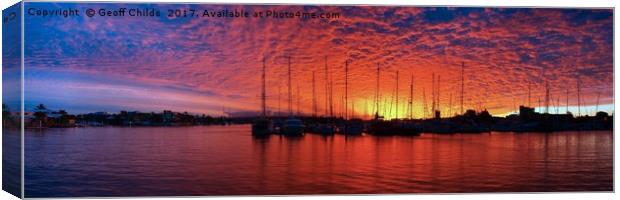 Vivid Crimson Marina Sunset Panorama. Canvas Print by Geoff Childs