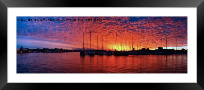 Vivid Crimson Marina Sunset Panorama. Framed Mounted Print by Geoff Childs