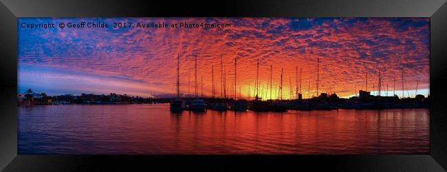 Vivid Crimson Marina Sunset Panorama. Framed Print by Geoff Childs