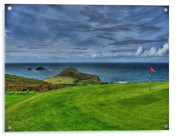 1st Green at Cape Cornwall Golf Club Acrylic by Chris Thaxter