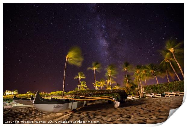 Milkyway above Hawaiian beach Print by Steve Hughes
