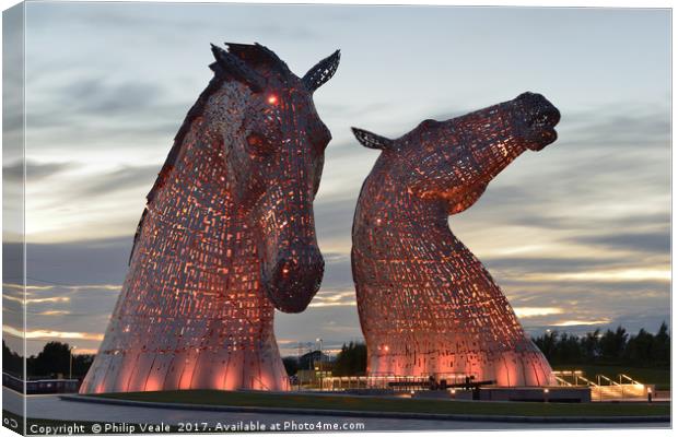 Kelpies at Sunset in Red. Canvas Print by Philip Veale