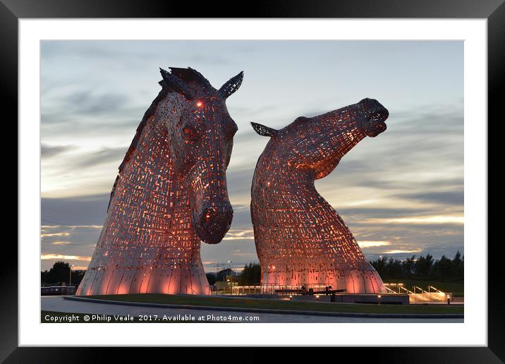 Kelpies at Sunset in Red. Framed Mounted Print by Philip Veale