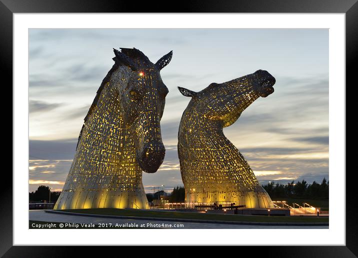 Kelpies at Sunset in Yellow. Framed Mounted Print by Philip Veale