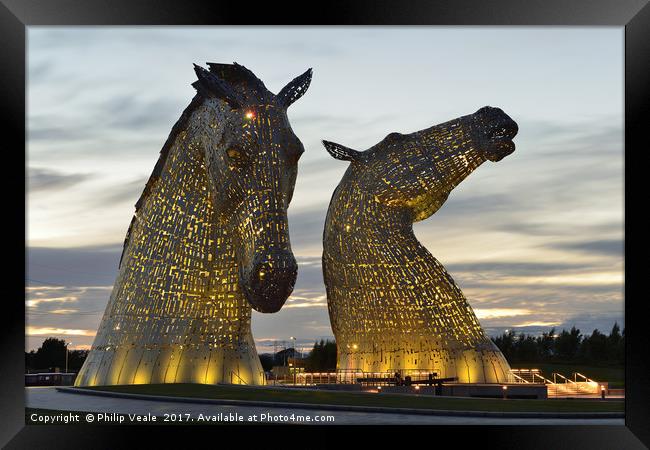 Kelpies at Sunset in Yellow. Framed Print by Philip Veale