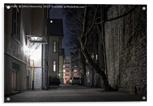 Dark Yard In Tallinn Acrylic by Jukka Heinovirta